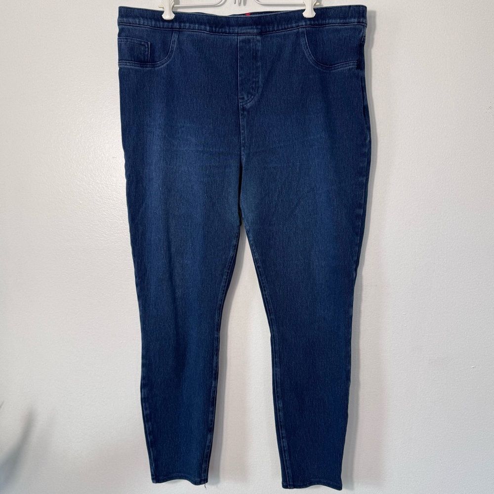 Spanx Jeans 2X Pull-On Slimming Denim Leggings Dark Wash Stretch Comfort